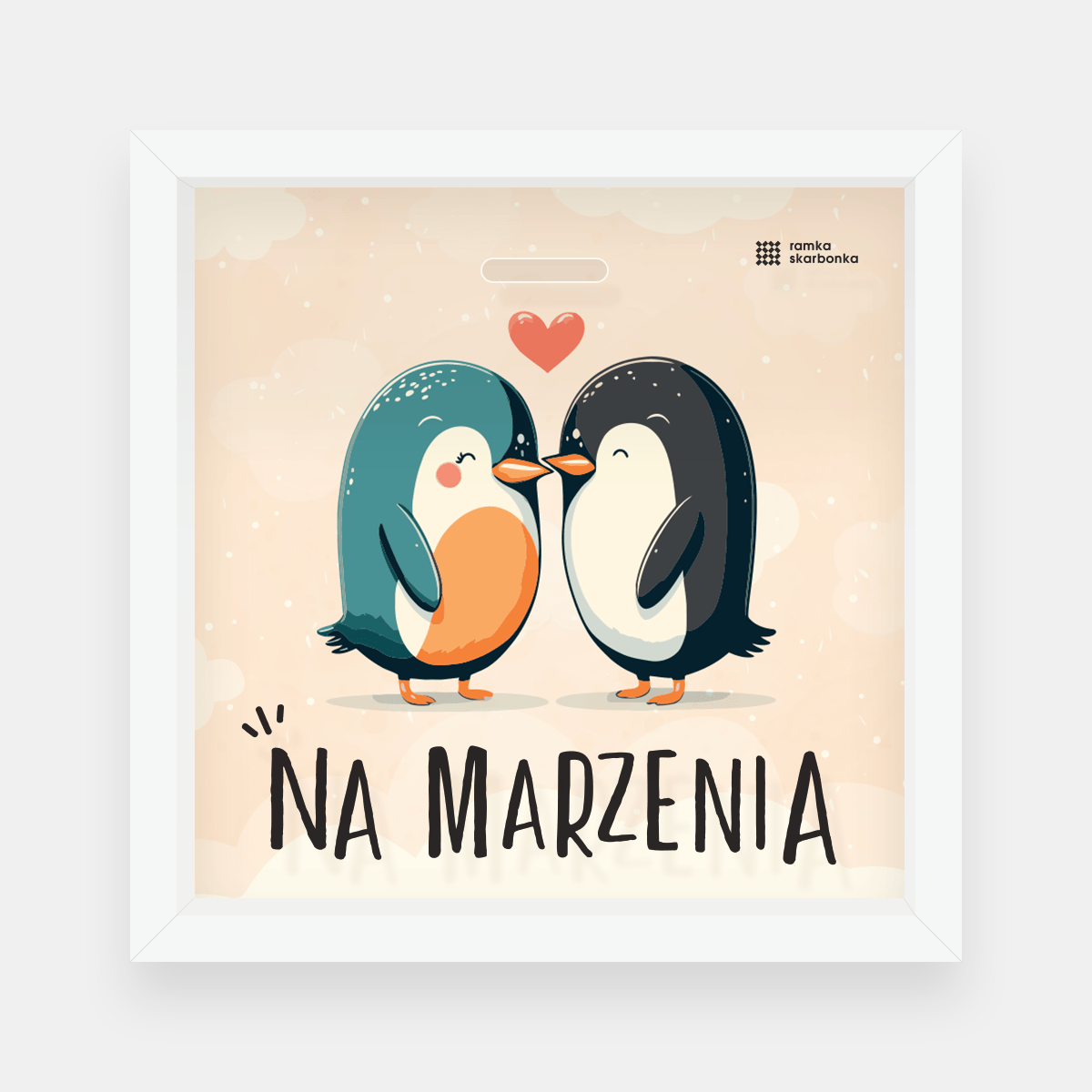 Ramka Skarbonka Na marzenia – zakochane pingwiny